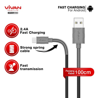 Kabel Data VIVAN SPRING FM100 USB Micro Android Fast Charging 2.4A Panjang 1M Original Eskomstore